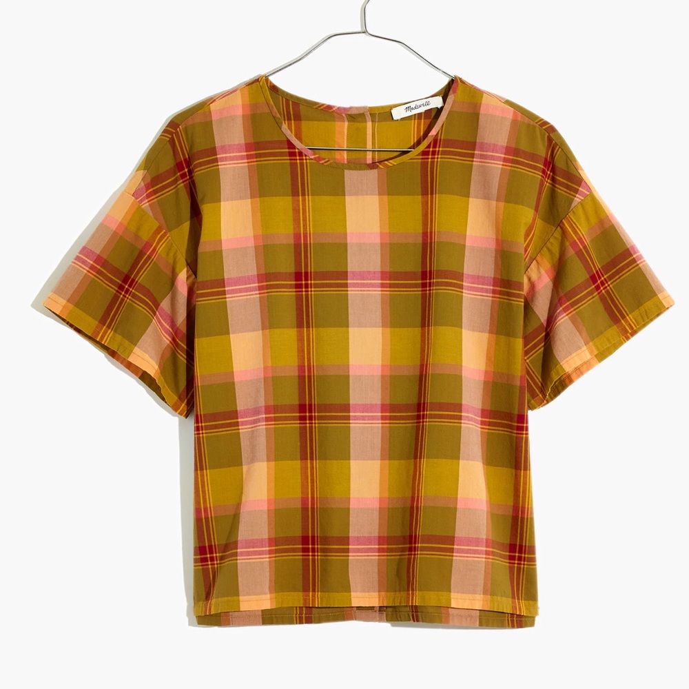 Madewell Plaid Blouse in Yellow and Pink